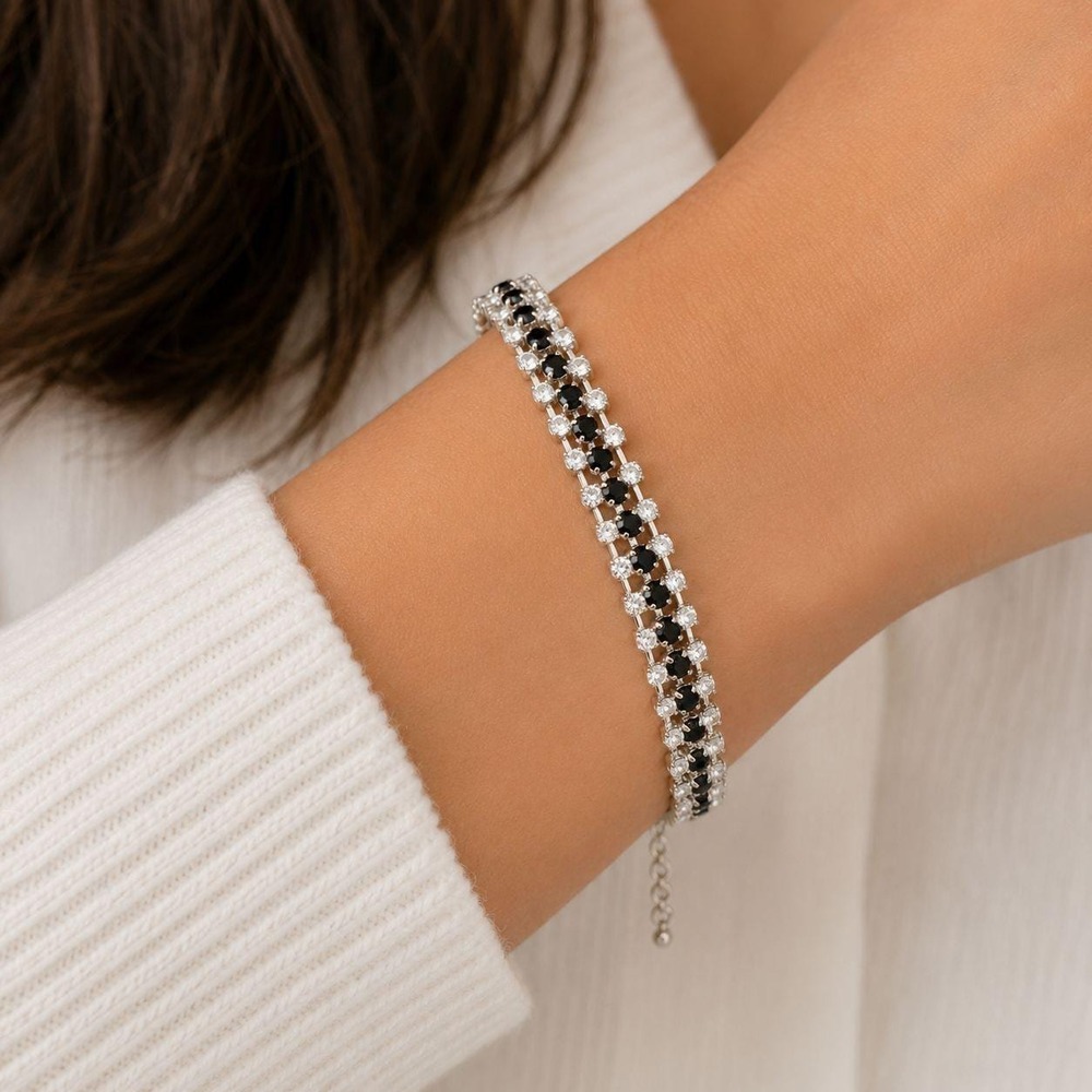 Vintage Jet Black‎ Tennis Bracelet Made with Swarovski Crystal Adjustable